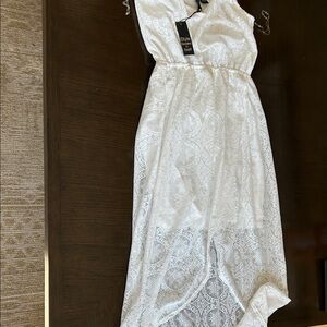 No Comment White Lace Maxi Dress with Smocked Waist